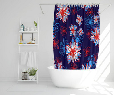 Red, White & Blue Flower Print (Shower Curtain) / Default Title