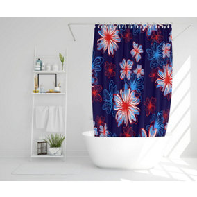 Red, White & Blue Flower Print (Shower Curtain) / Default Title