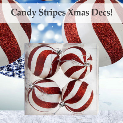 Red & White Stripe Baubles Candy Cane (4 Pack) - Christmas Decorations