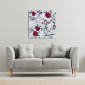 Red & White Winter Floral (Canvas Print) / 101 x 101 x 4cm