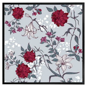 Red & white winter floral (Picutre Frame) / 16x16" / Black