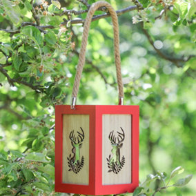 Red Wooden Decoration Stag Candle Lantern