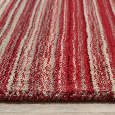 Red Wool Striped Handmade Easy to Clean Rug for Living Room and Bedroom-80cm X 150cm
