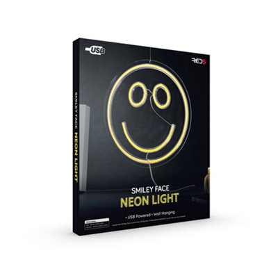 RED5 Neon Effect Smiley Yellow Face Wall Light
