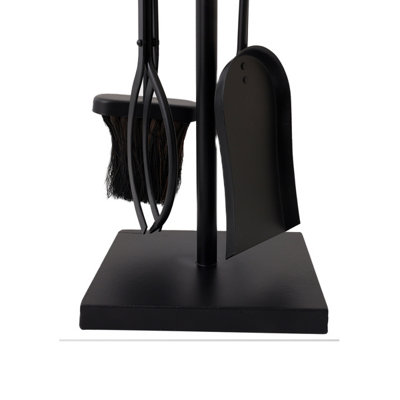 Redbud Fireside Companion Set Iron Tool Stand Aluminum Handles Square Base Black - 3
