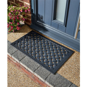 Reddish Iron-Effect Doormat Rubber Lattice Design Waterproof Non-Sli Black 45 x 75 cm