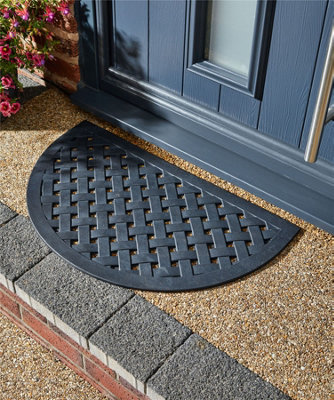 Reddish Iron-Effect Doormat Rubber Lattice Design Waterproof Non-Sli Black Half Moon