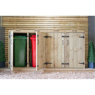 Redwood Pressure Treated Wheelie Bin Store - Quadruple (4x 180L)