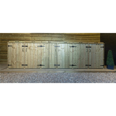 Redwood Pressure Treated Wheelie Bin Store - Sextet (1x 240L) and (5x 180L)