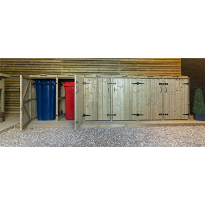 Redwood Pressure Treated Wheelie Bin Store - Sextet (4x 240L) and (2x 180L) - 3