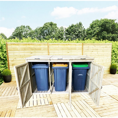 Redwood Pressure Treated Wheelie Bin Store - Triple (3x 140L)