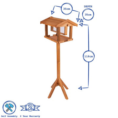 Redwood - Wooden Bird Table with Built-In Feeder - Brown