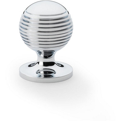 Reeded Ball Door Knob - 32mm Diameter Polished Chrome Lined Cupboard Pull Handle