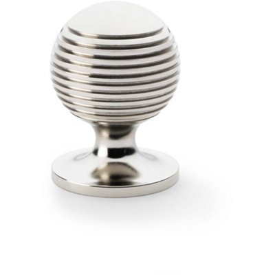 Reeded Ball Door Knob - 32mm Diameter Polished Nickel Lined Cupboard Pull Handle