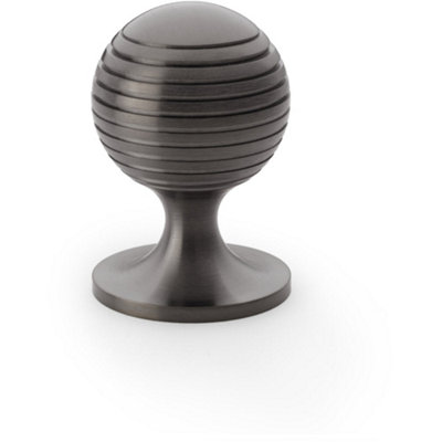 Reeded Ball Door Knob - 38mm Diameter Dark Bronze Lined Cupboard Pull Handle