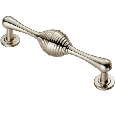 Reeded Beehive Handle on Round Rose and Stem 128mm Fixing Centres Satin Nickel