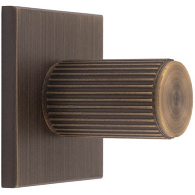 Reeded Cylinder Cabinet Door Knob & Matching Backplate Antique Brass 40 x 40mm