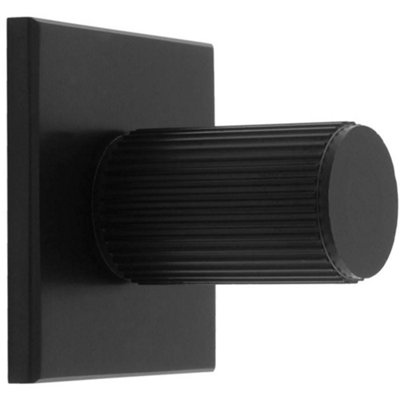 Reeded Cylinder Cabinet Door Knob & Matching Backplate - Matt Black 40 x 40mm