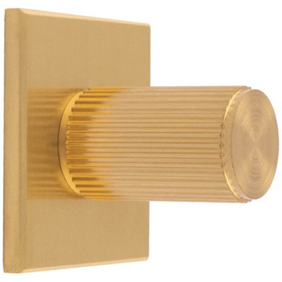 Reeded Cylinder Cabinet Door Knob & Matching Backplate - Satin Brass 40 x 40mm