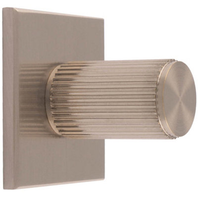 Reeded Cylinder Cabinet Door Knob & Matching Backplate - Satin Nickel 40 x 40mm