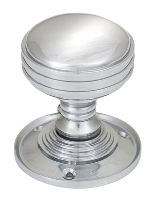 Reeded Mortice Door Knobs Chrome Pair - Traditional Design Door Handles with All Mounting Accessories Included