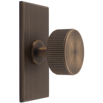 Reeded Radio Cabinet Door Knob & Matching Backplate - Antique Brass 76 x 40mm