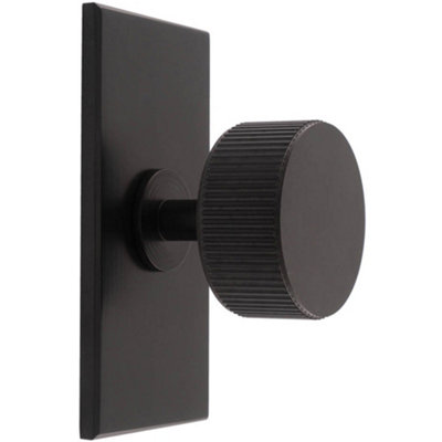 Reeded Radio Cabinet Door Knob & Matching Backplate Lined Matt Black 76 x 40mm