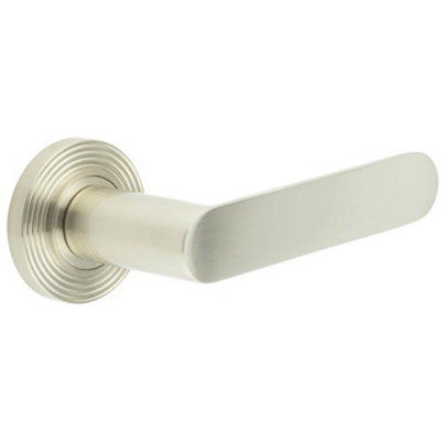 Reeded Rose Door Handle in Satin Nickel Finish for Elegant Interiors - Solid Brass Interior Handle