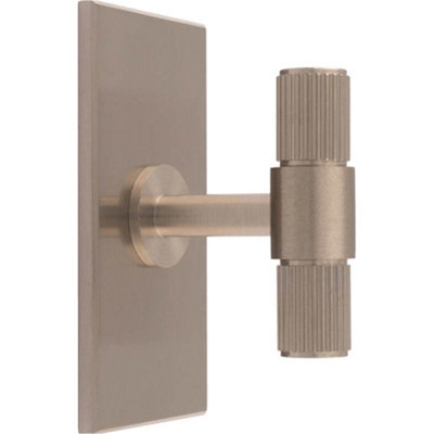 Reeded T Bar Cabinet Door Knob & Matching Backplate Lined Satin Nickel 76 x 40mm