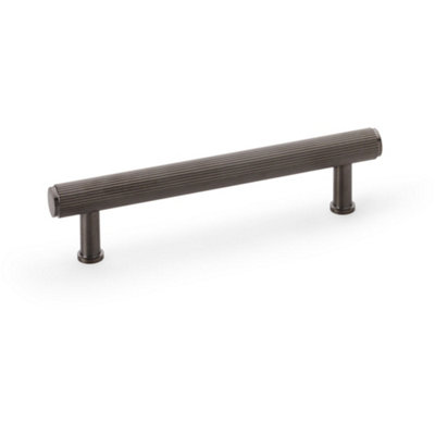 Reeded T Bar Pull Handle - Dark Bronze 128mm Centres SOLID BRASS Drawer Lined