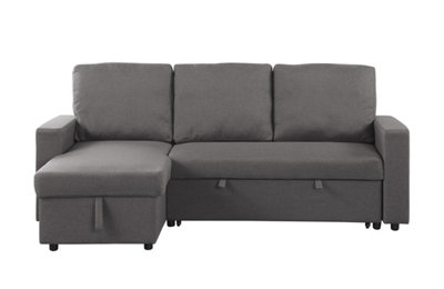Reegan L Shaped Corner Sofa Bed with Hidden Storage and Reversible Chaise with Pocket Sprung Seats Grey
