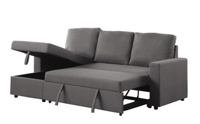 Reegan L Shaped Corner Sofa Bed with Hidden Storage and Reversible Chaise, with Pocket Sprung Seats -Grey