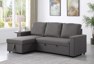 Reegan L Shaped Corner Sofa Bed with Hidden Storage and Reversible Chaise, with Pocket Sprung Seats -Grey