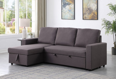 Reegan L Shaped Corner Sofa Bed with Hidden Storage and Reversible Chaise, with Pocket Sprung Seats - Taupe