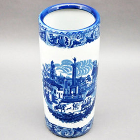 Reepham Round Umbrella Stand  - Vase - L20 x W20 x H46 cm - Blue/White