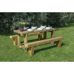 Refectory Table and Sleeper Bench Set - 1.8m
