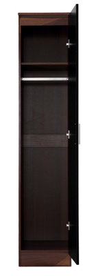 REFLECT 1 Door Plain Wardrobe in Gloss Black Door Fronts and Walnut Carcass