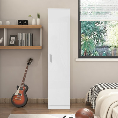 REFLECT 1 Door Plain Wardrobe in Gloss White Door Fronts and Matt White Carcass