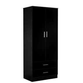REFLECT 2 Door and 2 Drawer Combination Wardrobe in Gloss Black Door and Drawer Fronts and Black Oak Carcass
