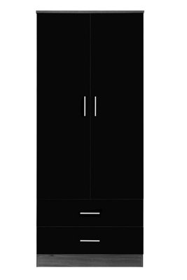 REFLECT 2 Door and 2 Drawer Combination Wardrobe in Gloss Black Door and Drawer Fronts and Black Oak Carcass