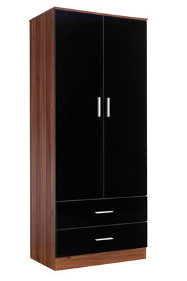 REFLECT 2 Door and 2 Drawer Combination Wardrobe in Gloss Black Door and Drawer Fronts and  Walnut Carcass