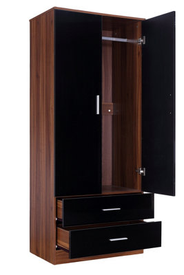 REFLECT 2 Door and 2 Drawer Combination Wardrobe in Gloss Black Door and Drawer Fronts and  Walnut Carcass