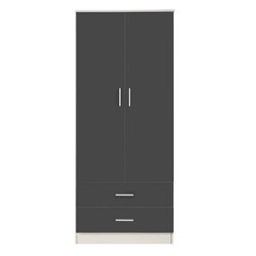 REFLECT 2 Door and 2 Drawer Combination Wardrobe in Gloss Grey Door Fronts and Matt White Carcass
