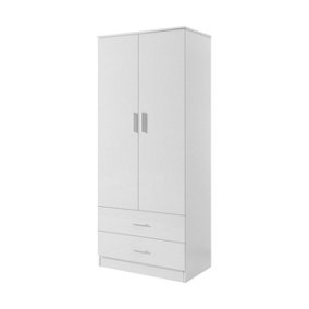 REFLECT 2 Door and 2 Drawer Combination Wardrobe in Gloss White Door and Drawer Fronts and Matt White Carcass
