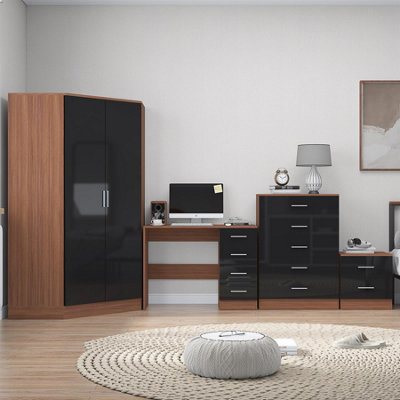 Reflect 2 Door Corner Wardrobe, 5 Drawer Chest, 2 Drawer Bedside & Desk