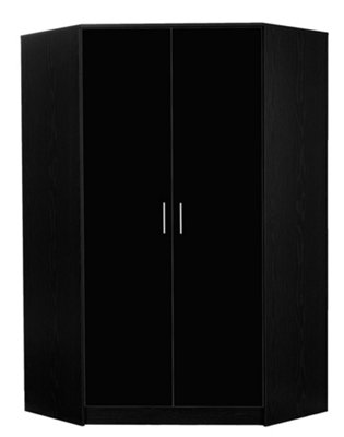 REFLECT 2 Door Corner Wardrobe in Gloss Black Door Fronts and Black Oak Carcass