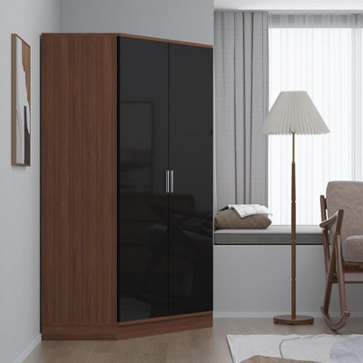 Buy REFLECT 2 Door Corner Wardrobe in Gloss Black Door Fronts and ...