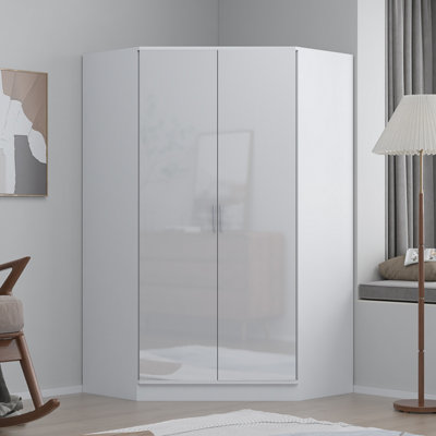 REFLECT 2 Door Corner Wardrobe in Gloss White Door Fronts and Matt White Carcass