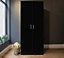 REFLECT 2 Door Plain Wardrobe in Gloss Black Door Fronts and Black Oak Carcass