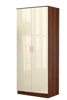 REFLECT 2 Door Plain Wardrobe in Gloss Cream / Walnut